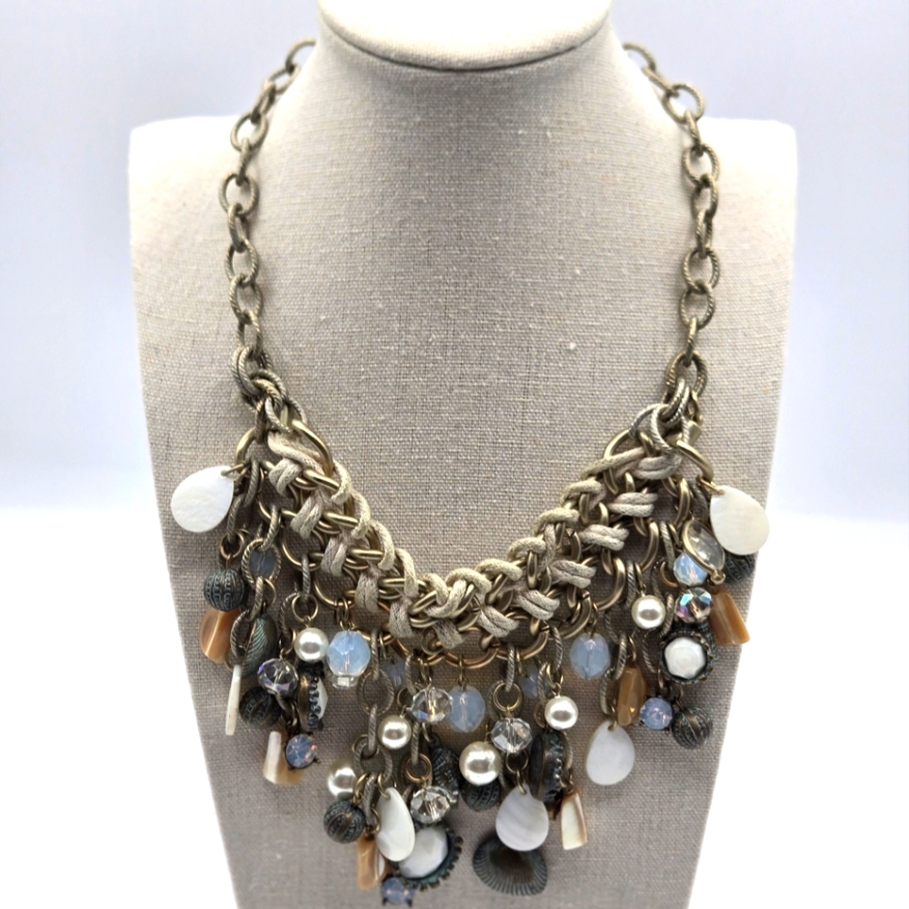 GIVENCHY Vintage Nautical Statement Necklace Auroa Borealis Gold Tone - Picture 3 of 11